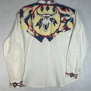 Vintage 1994 Ozark Mountain Western Shirt Bull (Steer) Skull Keyhole Womens L